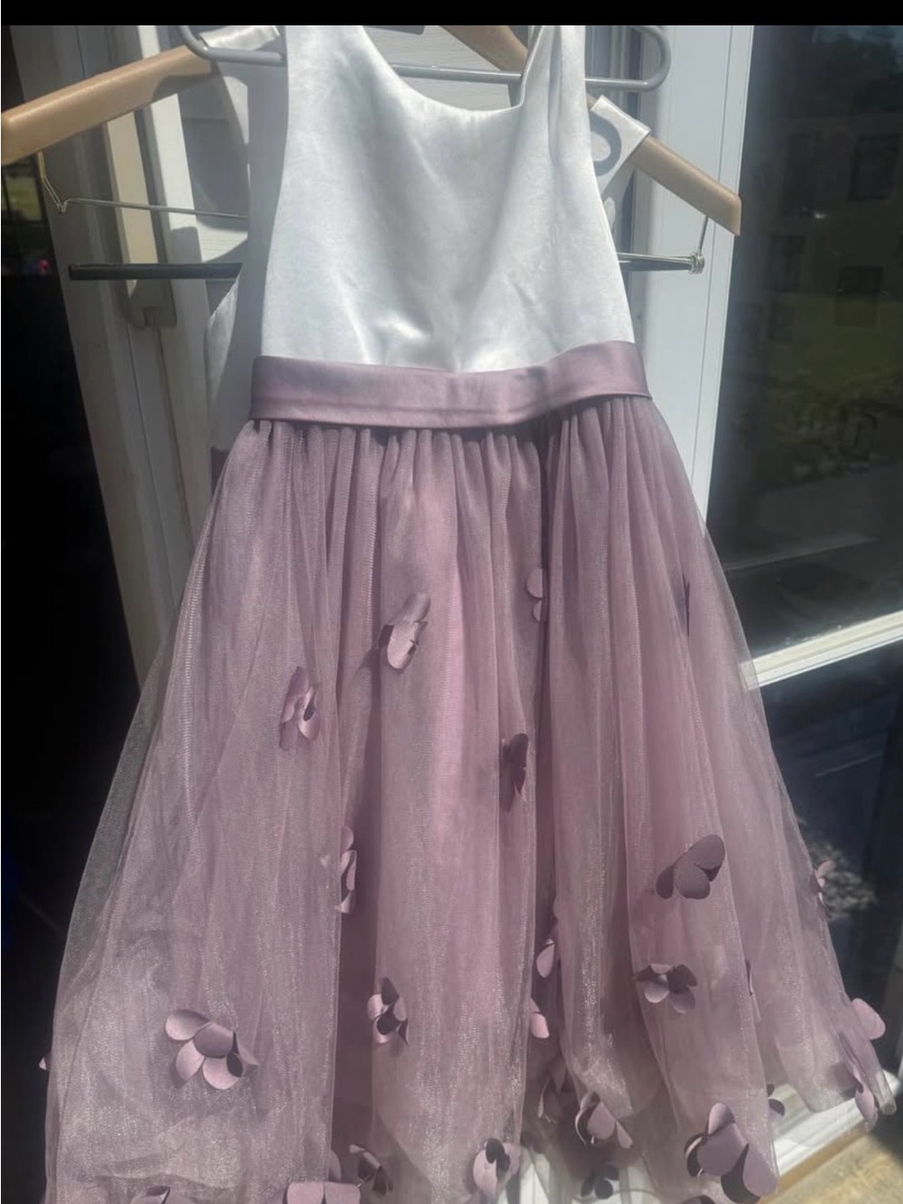 Azazie White Bodice Lavender Tulle Flower-Appliqué Girls Dress